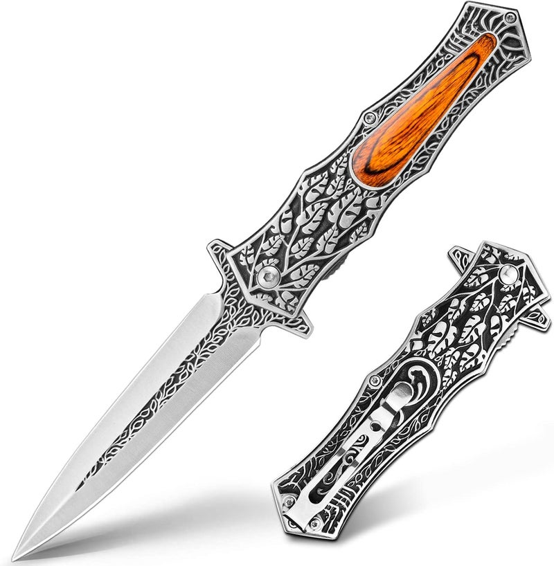 Valhalla PASTOR Pocket Knife, 3.7'' Folding Knife with 3D Retro Embossed Pattern, Pocket Knife For Men, Liner Lock, Cool EDC Knives, Gift for men - Image 1